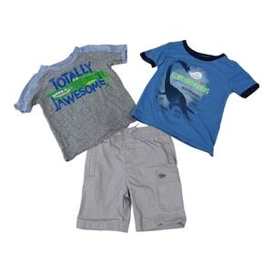 Multi brand summer bundle Kids 3T Dinosaur Aligator Tee Cargo Shorts Grey Blue